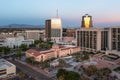 Skyline of Tucson Arizona at dusk, drone shot. Royalty Free Stock Photo