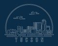 Tucson - Cityscape with white abstract line corner curve modern style on dark blue background, building skyline city vector