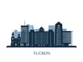 Tucson skyline, monochrome silhouette. Royalty Free Stock Photo