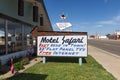 View of the roadside sign of the historic Safari Motel, along the US Route 66, in the city of Tucumcari