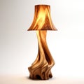 Handmade Wood Table Lamp With Distorted Zbrush Style And Realistic Lighting