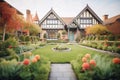 tudor mansion set in a manicured garden