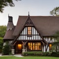 20 A Tudor Revival-style cottage with a steeply pitched roof, half-timbering, and a cozy feel1, Generative AI