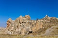 Cone-shaped rock formation landscape in Cappadocia, Turkey Royalty Free Stock Photo