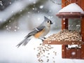 Tufted Titmouse at the Feeder in Winter