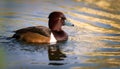 Award Winning Tufty Duck Swims Gracefully on Calm Waters During Golden Hour in Royalty Free Stock Photo