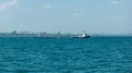 Tug and barge floating in the Burgas Bay of the Black Sea. Bulgaria.