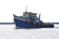 Tug boat running in river white background Royalty Free Stock Photo