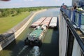 Tug boat with three boats in lock chamber of GabÃÂÃÂ­kovo