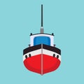 Tug boat vector icon transportation vessel sea. Marine ship industry freight. Tow mini tanker flat cartoon front view Royalty Free Stock Photo