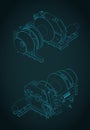 Tug boat winch isometric blueprint Royalty Free Stock Photo
