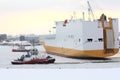 Tug boats on frozen water Royalty Free Stock Photo