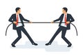 Tug concept. Two businessmen in suits pull the rope Royalty Free Stock Photo