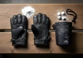Tug-of-War Gloves and Chalk Bag Flatlay on Bench Royalty Free Stock Photo