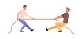 Tug of war man versus guy vector flat illustration. Battle or competition between male to leadership isolated on white Royalty Free Stock Photo