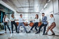 Tug of war in office. Business competition concept Royalty Free Stock Photo