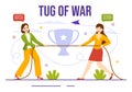 Tug of war Vector Illustration with People Pulling Opposite Ends of Rope on Business Competition in Flat Cartoon Hand Drawn Royalty Free Stock Photo