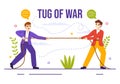 Tug of war Vector Illustration with People Pulling Opposite Ends of Rope on Business Competition in Flat Cartoon Hand Drawn Royalty Free Stock Photo