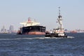 Tugboat ANDREA, moving eastward, and Crude Oil Tanker PHOENIX ADMIRAL, westward, at the entrance to Kill Van Kull strait Royalty Free Stock Photo