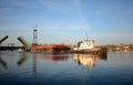 Tugboat and Barge on the Norwalk River Royalty Free Stock Photo