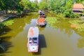 Tugboat on the canal in the Ancient Siam