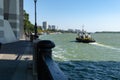 Tugboat Captain Kravtsov goes on Don river under Voroshilovsky bridge