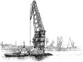 Tugboat and crane Royalty Free Stock Photo