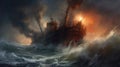 Tugboat Crashes In A Storm. Generative AI