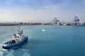 Tugboat nears Container Port, Cyprus Royalty Free Stock Photo