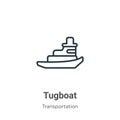 Tugboat outline vector icon. Thin line black tugboat icon, flat vector simple element illustration from editable transportation