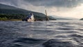 Tugboat pulling a barge with coal Royalty Free Stock Photo