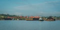 Tugboat pull heavy loaded barge of coal Royalty Free Stock Photo