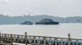 Tugboat pull heavy loaded barge of coal Royalty Free Stock Photo