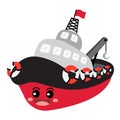 Tugboat transportation cartoon character perspective view vector illustration