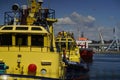 Tugboats anchored at LeixÃÂµes harbor waitin call for action Royalty Free Stock Photo