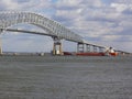 Tugs assisting tanker near Baltimore`s Key Bridge Royalty Free Stock Photo
