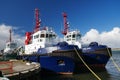 Tugs moored at Scapa on Orkney, Scotland, UK