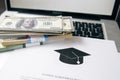 Tuition fee or student loan with calculator. Education price , savings fund college, and expenses concept. Money and Royalty Free Stock Photo