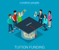 Tuition fee web crowd funding graduate flat 3d isometric vector