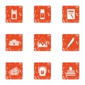 Tuition fees icons set, grunge style