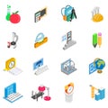 Tuition icons set, isometric style