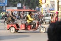 Tuk tuk car in busy traffic street in India Royalty Free Stock Photo