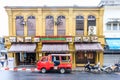 Tuk tuk outside the Old Phuket Coffee, Yaowarat Road, Old Phuket town, thailand