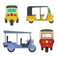 Tuk rickshaw Thailand icons set flat style