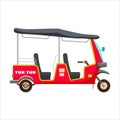 Tuk Tuk Asian auto rickshaw three wheeler tricycle red. Thailand, Indian countries baby taxi. Vector illustration