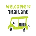 Tuk tuk taxi and text lettering `Welcome to Thailand`