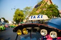 Tuk-tuk taxis in Bangkok. Shallow depth of field with the neares Royalty Free Stock Photo