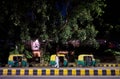 Tuk Tuks in New Delhi, India, at night Royalty Free Stock Photo