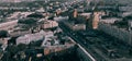 Tula city aerial panorama of downtown. Dark town view from above, toned