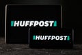 Tula 24 09 2019: HUFFPOST on the tablet and phone display. Royalty Free Stock Photo